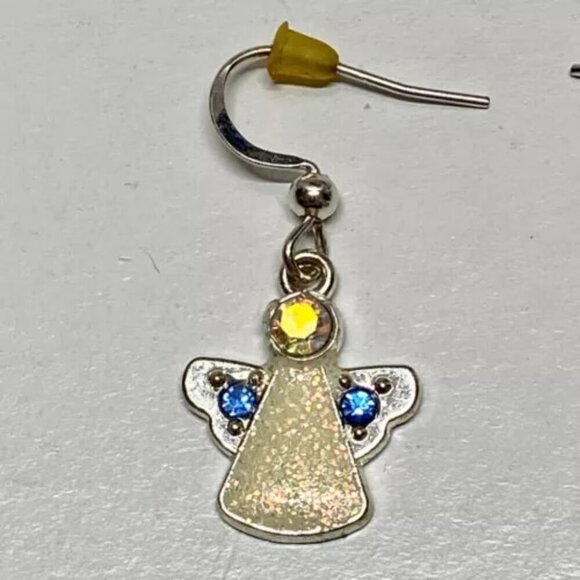Angel Earrings Khol's Holiday Rhinestone Silver Tone Dangle Hook Pierced Ears - Picture 2 of 10
